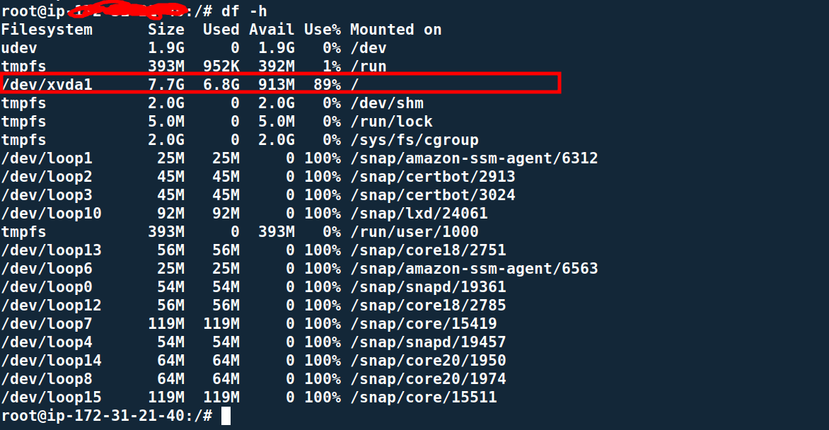 Screenshot of disk storage. 