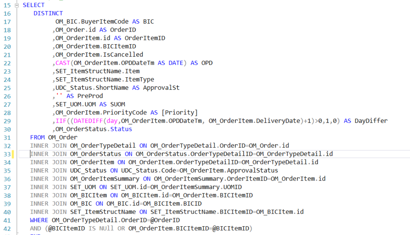 Screenshot of source code snippet displaying why to avoid writing large JOIN query.