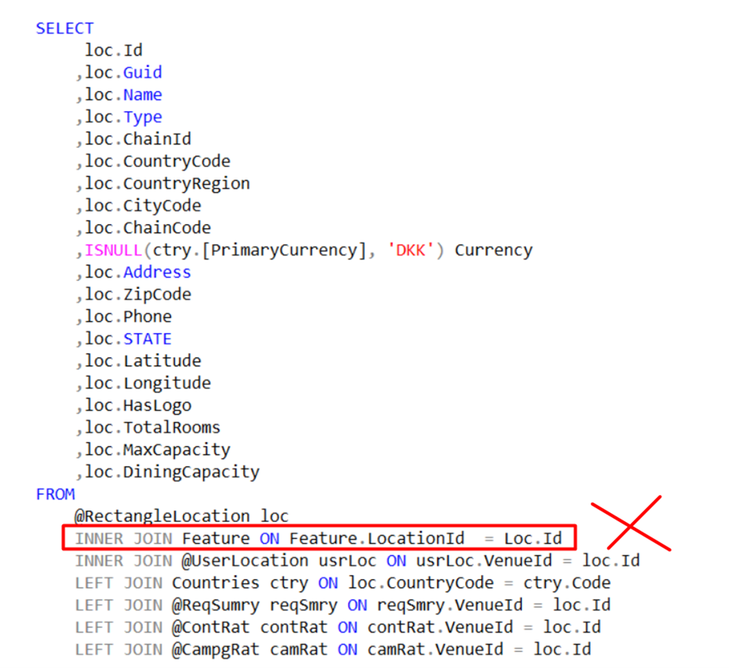 Screenshot of source code snippet displaying why not to use a big table inside a JOIN query.